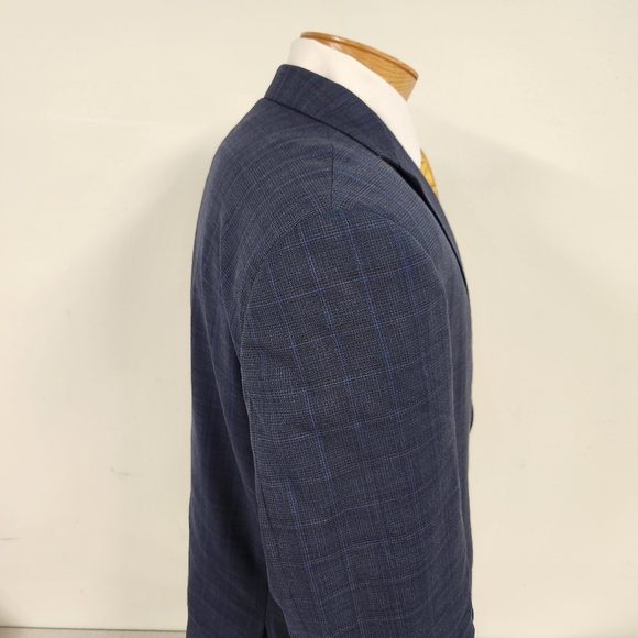 Jack Victor 2pc Suit Lora Piana 2 Button Sz 44R Blue Plaid Merino Wool MI Italy - Picture 6 of 16